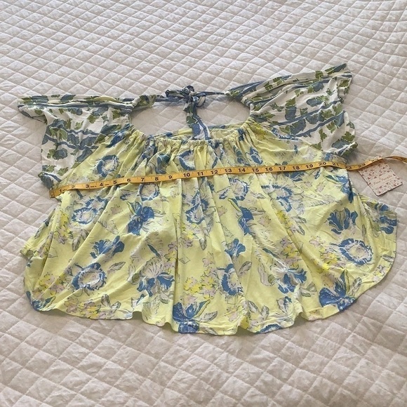 NEW Free People Baja Babe cold shoulder top Yellow Printed Lemon Gelato size XS - Picture 12 of 13